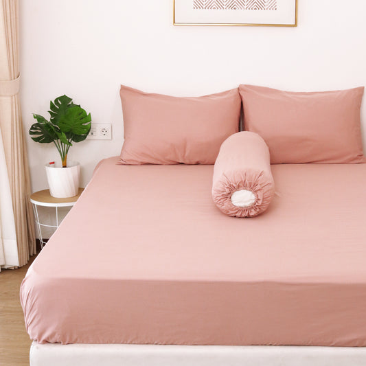 Sateen Touch Plain-dyed Fitted Sheet Set in Mauve