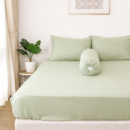 Sateen Touch Plain-dyed Fitted Sheet Set in Sage