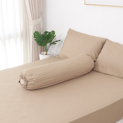 Sateen Touch Plain-dyed Fitted Sheet Set in Sand