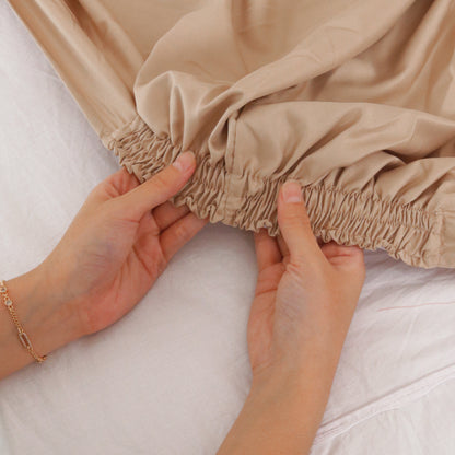 Sateen Touch Plain-dyed Fitted Sheet Set in Sand