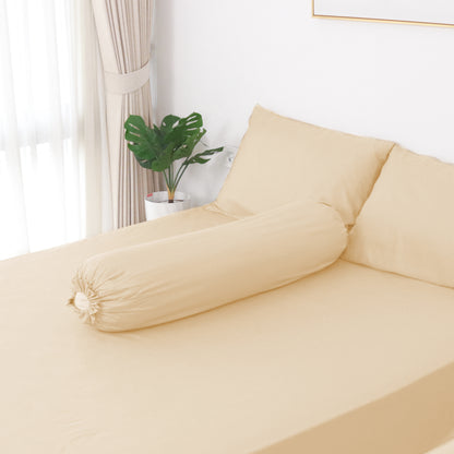 Sateen Touch Plain-dyed Fitted Sheet Set in Beige