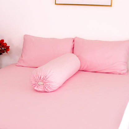 Sateen Touch Plain-dyed Fitted Sheet Set in Light Rose