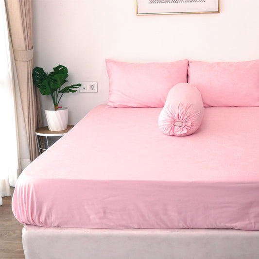 Sateen Touch Plain-dyed Fitted Sheet Set in Light Rose