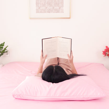 Sateen Touch Plain-dyed Fitted Sheet Set in Light Rose