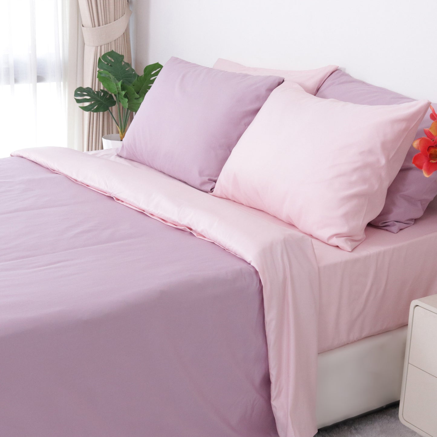 Sateen Touch Plain-Dyed Quilt Cover in 2 Colors (Lilac/ Light Rose)