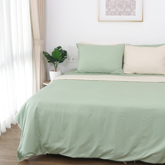 Sateen Touch Plain-Dyed Quilt Cover in 2 Colors (Sage/ Beige)