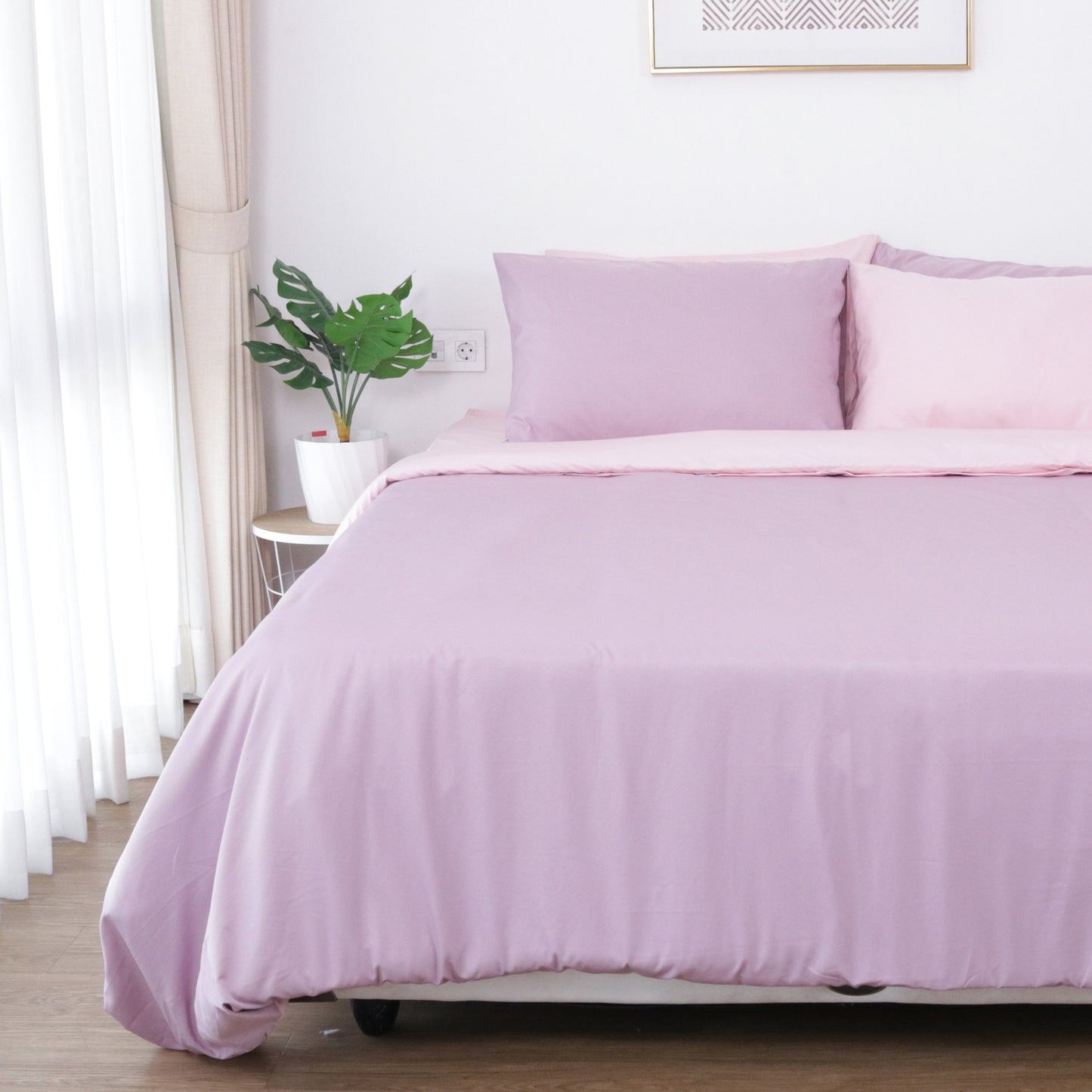 Sateen Touch Plain-Dyed Quilt Cover in 2 Colors (Lilac/ Light Rose)