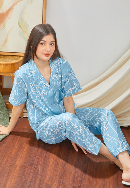 Vêtements de nuit de style classique Jeju Memory en bleu