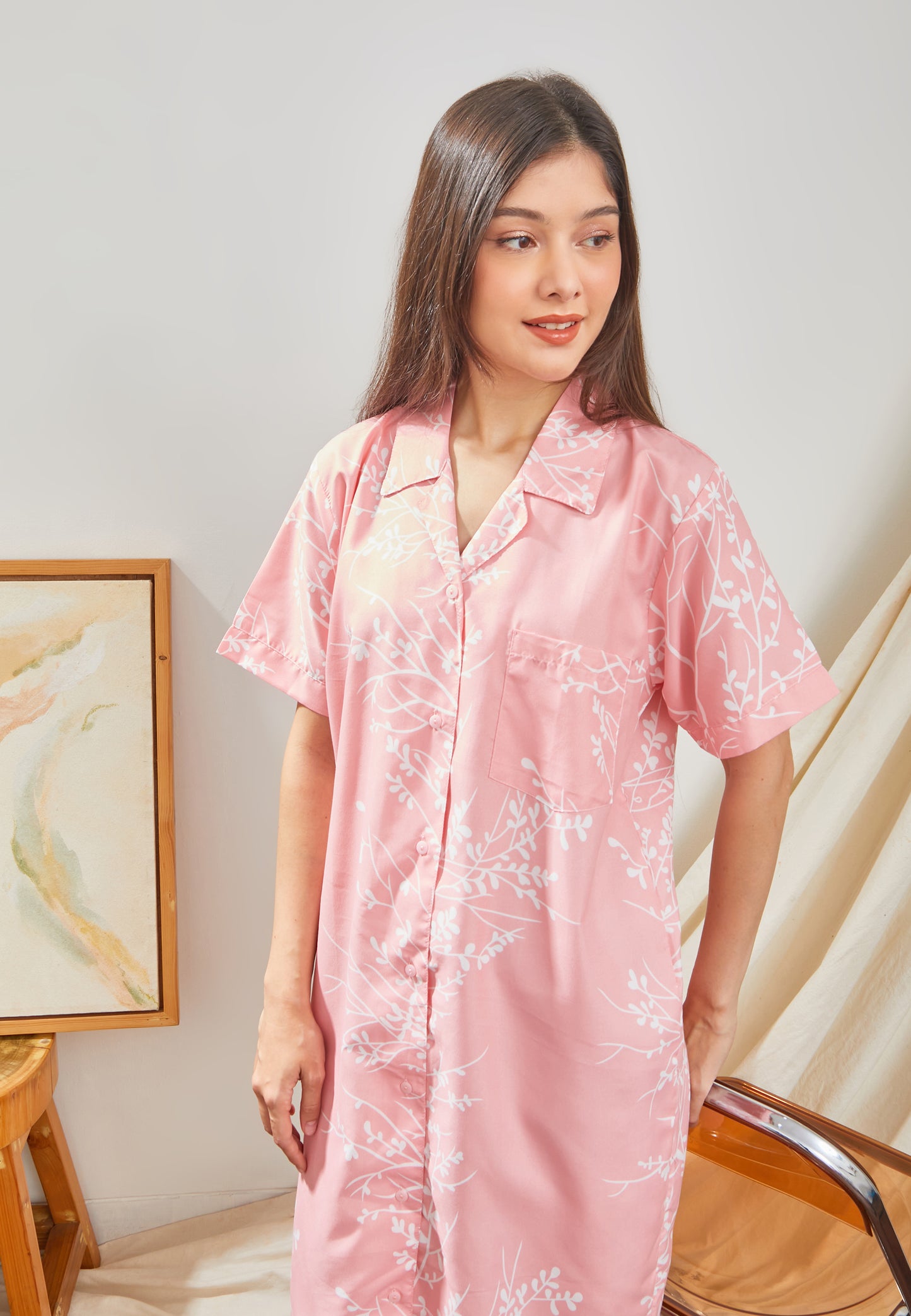 Jeju Memory Classic Style Nightwear in Peach