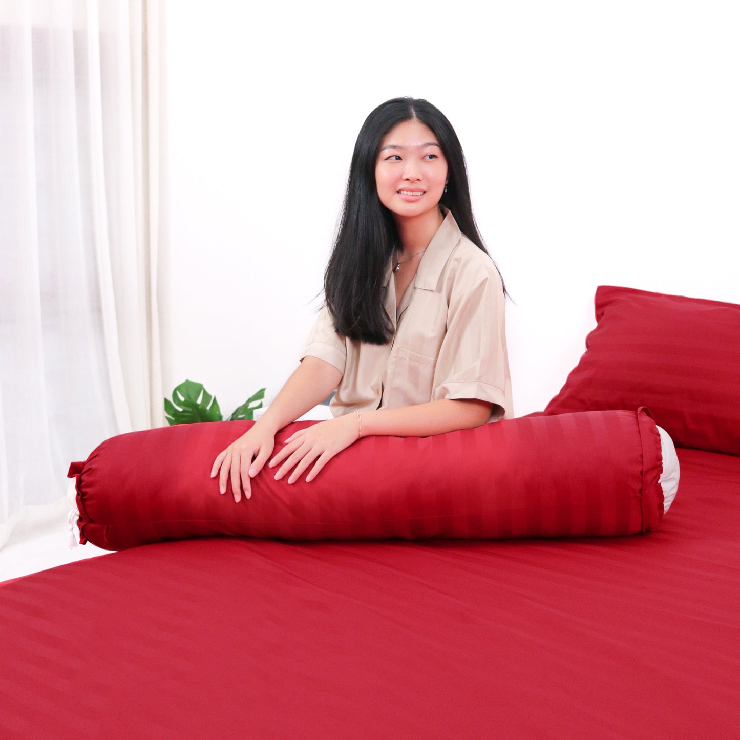 Sateen Touch Fitted Sheet Set in Cherry