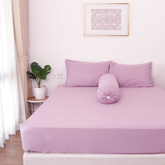 Sateen Touch Plain-dyed Fitted Sheet Set in Lilac